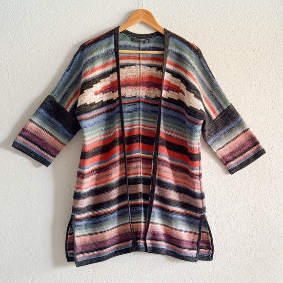 Peruvian Connection Pima Cotton Southwestern Striped Kimono Cardigan XS/S Boho - Picture 2 of 7